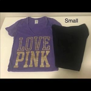 VS PINK Cotton Bike short and V neck tee set